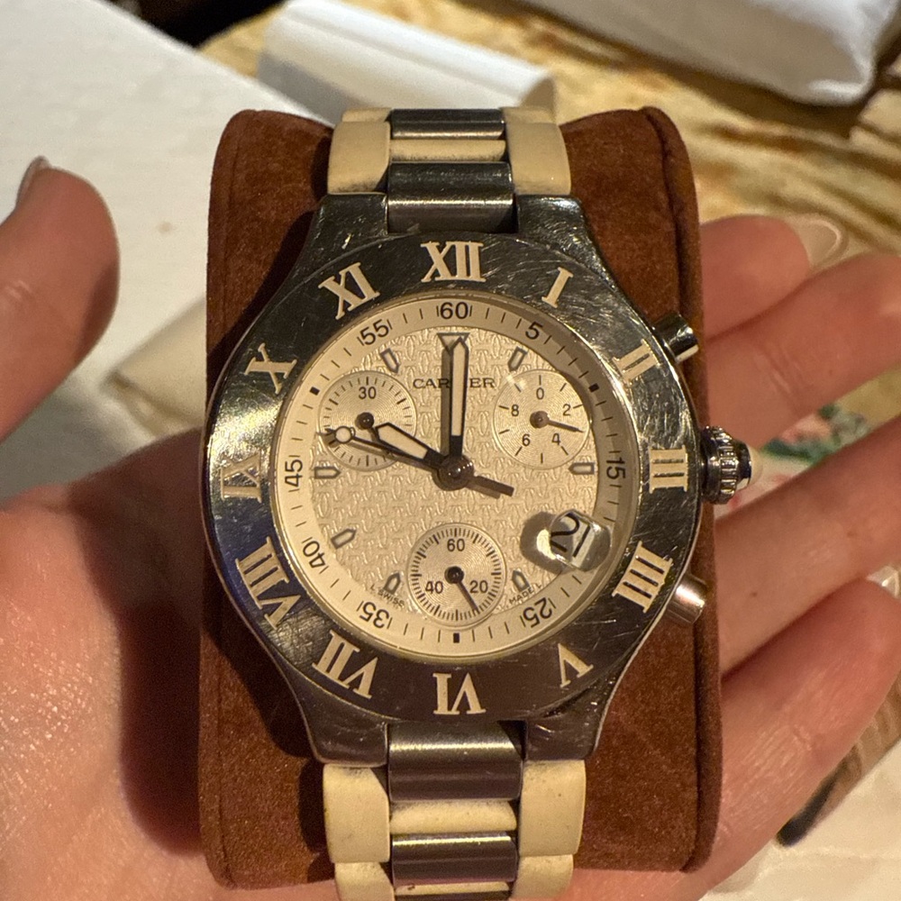 Cartier Silver and Cream Luxury Watch